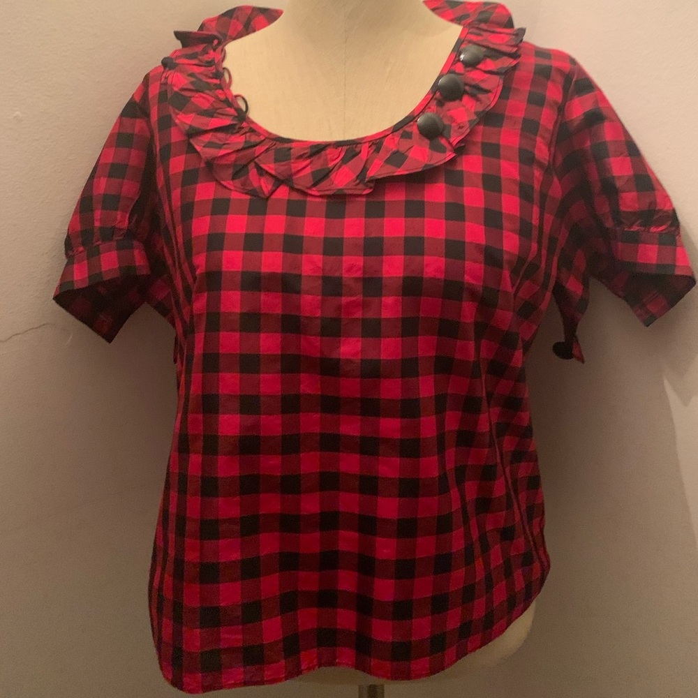 Jcrew plaid ruffle blouse